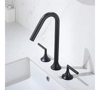 Basin Faucet Gun Grey Bathroom Widespread Basin Faucets, Brass Sink Mixer Hot & Cold Lavatory Crane Vessel 2 Handle 3 Hole Taps Brushed Gold Mixer Taps,Black B,Black a