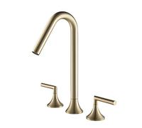 Basin Faucet Gun Grey Bathroom Widespread Basin Faucets, Brass Sink Mixer Hot & Cold Lavatory Crane Vessel 2 Handle 3 Hole Taps Brushed Gold Mixer Taps,Black B,Brushed Gold a
