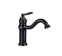 Basin Faucet Hotel Vintage Antique Carved Above Counter Basin Spin Bronze Full Industrial Style Kitchen Bathroom Tap, Single Lever Brass Mixer Tap, high and Low Styles Models to Choose from,A