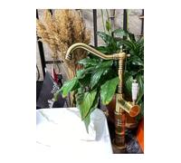 Basin Faucet Matte Gold Antique Rustic Bathroom Sink Faucet, Solid Brass Swivel Spout, One Size - One Size