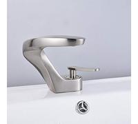 Basin Faucet Modern Curved Design Bathroom Faucets Deck Mounted Hot and Cold Water Mixer Taps Ceramic Plate Spool-Brushed Nickel