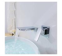 Basin Faucet Wall Mounted Brushed Gold Bathroom Sink Faucet in-Wall Black Waterfall Tap Basin Mixer Tap Set Combination(A)