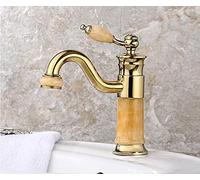 Basin Faucet Water Mixer Tap Bathroom Vessel Basin Water Sink Mixer Gold Light Luxury North Europe Style Brass and Jade (Color : White)