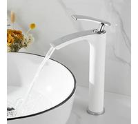 Basin Faucet Waterfall, Brass Bathroom, Hot and Cold Water Mixer Tap, Single Handle Waterfall Bathroom Sink Faucets White Silver, Short, (One Color High)