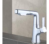 Basin Faucet with Pull Out Spray Brass Hot and Cold Multifunction Telescopic Bathroom Sink Faucets-Grey(Nero)