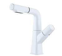 Basin Faucet with Pull Out Spray Single Hole Hot and Cold Water Brass Swivel Retractable for Bathroom Sink-Grey(Nero)