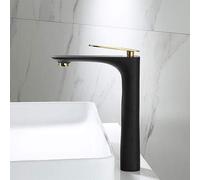 Basin Faucets Black and Gold Sink Mixer Hot and Cold Bathroom Tap Brass Faucet Crane(Black and Gold Tall)