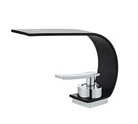 Basin Faucets Brass Black Countertop Deck Mount Waterfall Bathroom Vessel Sink Faucet Square Lavatory Wash Mixer Taps(Black-Chrome)