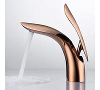 Basin Faucets Gold Brass Bathroom Faucet Single Handle Basin Mixer Tap Bath Faucet Copper Leaf Shape Sink Water Crane Tap(Short rose gold)