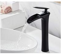 Basin Faucets Waterfall Bathroom Faucet Single Handle Basin Mixer Tap Bath Black Gold Faucet Brass Sink Water Crane Silver(Black Oil Brushed)