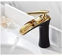 Basin Faucets Waterfall Bathroom Faucet Single Handle Mixer Tap Bath White Gold Brass Sink Water Crane Silver(Black Gold Short)