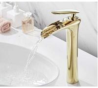 Basin Faucets Waterfall Bathroom Faucet Single Handle Mixer Tap Bath White Gold Brass Sink Water Crane Silver(Gold Tall)