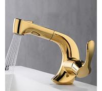 Basin Mixer Faucet with Pull Out Spray Single Hole Hot and Cold Water Brass Multifunction Bathroom Faucet-Gold(Nero)