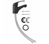 vidaXL Basin Mixer Tap Black Bathroom Sink Faucet Plumbing Fixture Water Hose