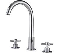 Basin Mixer Tap 3 Hole Basin Tap for Bathrooms Chrome Dual Lever Bathroom Sink Taps 360 Swivel 2 Cross Handle Hot and Cold Made in China LWX
