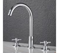 Basin Mixer Tap 3 Hole Basin Tap for Bathrooms Swivel Spout Bathroom Sink Taps Double Cross Handle Hot Cold Chrome Made in China LWX
