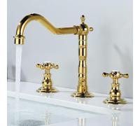 Basin Mixer Tap 3 Hole Bathroom Sink Taps Double Cross Handle Basin Tap for Bathrooms Hot and Cold Gold Made in China LWX