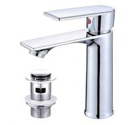 Basin Mixer Tap - Bathroom Faucet with Dual Hot & Cold Controls, Chrome Stainless Steel, Rust-Resistant, Bathroom Sink Tap with Hoses G1/2'' Modern Round Cloakroom Faucet with Click Clack Plug Waste