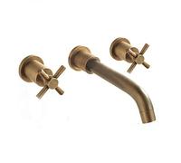 Basin Mixer Tap，Bathroom Mixer Taps, GEUXE Vintage Antique Brass Double Handle Wall Mount Bathroom Sink Faucet - Hot & Cold Tap