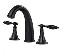 Basin Mixer Tap Bathroom Sink Taps 3 Hole Brass, Vintage Dual Lever Black Lavatory Sink Faucet