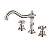 Basin Mixer Tap Bathroom Sink Taps 3 Holes Brushed Brass, Dual Lever Basin Vintage Hot and Colds for Basin Lavatory Sink Faucet