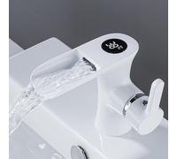 Basin Mixer Tap Bathroom Sink Taps Bathroom Sink Taps Digital Display Brass Hot and Cold Water Single Handle Waterfall-White Lavatory Sink Faucet