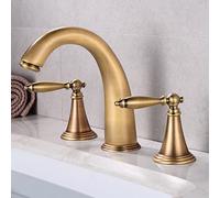 Basin Mixer Tap Bathroom Sink Taps Bathroom Sink Taps Retro, Brass Sink Faucet Hot and Cold Water, Two Handle, Three-Hole, Antique Lavatory Sink Faucet