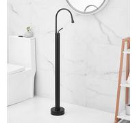 Basin Mixer Tap Bathroom Sink Taps Freestanding Bath Tap Single Handle Floor Mounted Hot and Cold 360° Rotating Spout Bath Mixer Taps Black Lavatory Sink Faucet
