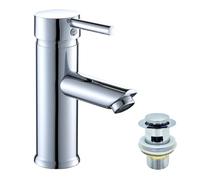 Basin Mixer Tap Bathroom Sink Taps Single Lever, Stainless Steel Modern with High-Arc Spout for Traditional Washbasin with Pop up Waste with 2pcs Explosion-Proof Water Inlet Pipes (Round 1 Hole)