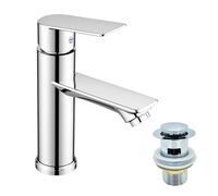Basin Mixer Tap Bathroom Sink Taps Single Lever, Stainless Steel Modern with High-Arc Spout for Traditional Washbasin with Pop up Waste with 2pcs Explosion-Proof Water Inlet Pipes (Flat Handle)