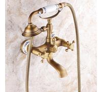 Basin Mixer Tap Bathroom Sink Taps Wall Mounted Bath Mixer Taps with Shower Head Double Lever Retro Hand Shower Set Brass, Antique B Lavatory Sink Faucet