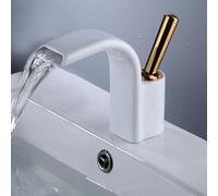 Basin Mixer Tap Bathroom Sink Taps Waterfall Brass Single Handle Hot and Cold Water Single Hole Waterfall-White+Gold Lavatory Sink Faucet