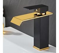 Basin Mixer Tap Bathroom Sink Taps Waterfall Sink Taps Black+d for Waterfall Spout, 2 Holes-Low Lavatory Sink Faucet