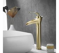 Basin Mixer Tap Bathroom Sink Taps Waterfall, Tall Waterfall Single Lever Sink Taps for Bathroom,Brushed Gold Lavatory Sink Faucet
