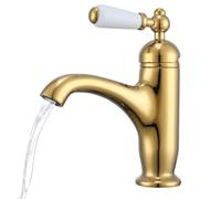 Basin Mixer Tap, Luxury Gold Victorian Basin Mixer Tap with Ceramic Handle, Classic Vintage Faucet for Bathroom, Hot and Cold Bathroom Taps, Brass Construction