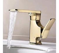 Basin Mixer tap Waterfall Bathroom Sink taps Brass hot and Cold Faucet Single Hole Handle Faucet-Golden(Gold)
