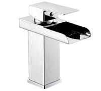 Basin Mixer Tap Waterfall Sink Taps for Bathroom, Modern Monobloc Square Bathroom Tap Mixers Mono Single Handle Stainless Steel Basin Taps, Chrome
