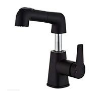 Basin Mixer Tap with Pull Out Spray Bathroom Taps Brass Hot and Cold Washbasin Faucet with Shower Single Hole Bathroom Sink Faucet-Golden(Black Short)