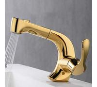 Basin Mixer Tap with Pull Out Spray Bathroom Taps Brass Hot and Cold Washbasin Faucet with Shower Single Hole Sink Faucet-Golden(Gold)