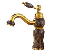 Basin Mixer Taps Golden All-Copper Natural Jade Faucet Undercounter Basin Can Be Rotated with Lifting Bathroom Basin Faucet, Coffee Jade