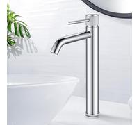 Basin Mixer Taps Tall Mono Bathroom Sink Tap, Monobloc Countertop Faucet Chrome Round Sink Faucet with Hot and Cold Hoses, G1/2