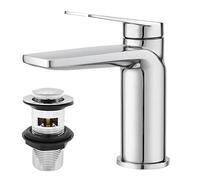 Basin Mixer Taps with Waste, BATHWEST Modern Monobloc Basin Taps with Drainer Single Handle Chrome Brass Bathroom Sink Taps with Pop Up Waste 672MCR
