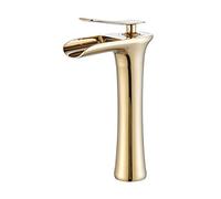 Basin Mixers Waterfall, hot and Cold Water Sink Single Handle Bathroom taps Mixer Faucet with Standard Hoses, Gold, Tall