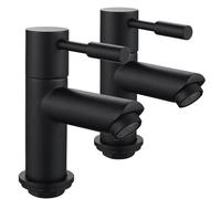Basin Pillar Taps Pair Twin Bathroom Sink Mixer Tap Brass Two Wash Basin Taps Hot and Cold Faucet Separate 2 Holes for Washroom Cloakroom Matte Black