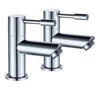 Basin Pillar Taps Pair Twin Bathroom Sink Mixer Tap Brass Two Wash Basin Taps Hot and Cold Faucet Separate 2 Holes for Washroom Cloakroom Chrome