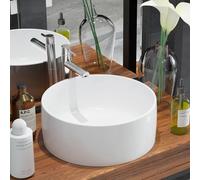 Basin Round Ceramic White 40x15 cm Above-Counter Glazed Sink Bowl Modern Glossy