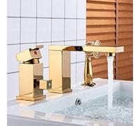 Basin Sink Faucets Gold/Chrome/Brushed Two Function Kitchen Deck Mounted Hot and Cold Water Mix Taps(Gold)