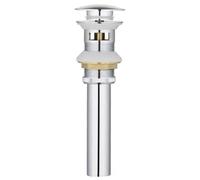 Basin Sink Pop Up Drain Gray Pop Up Drain Bathroom Sink Vessel Vanity Brushed Gold Solid Brass Assembly Replacement Kits Stopper, Flip Top, Overflow(Chrome with)