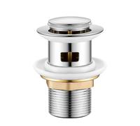 Basin Sink Waste Pop Up Click Clack Sprung Plug with Overflow Slotted Bathroom Sink Waste Chrome, 38mm Brass Pop Up Sink Plug, Sprung Basin Waste Slotted for Bathroom Sink