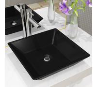 Basin Square Glazed Ceramic Black 41.5x41.5x12 cm Above-Counter Sleek Modern Pro